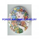 ALPHONSE MUCHA LILY IRIS LADY* UNSET CAMEO PORCELAIN CABOCHON