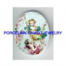 2 PLAYING VICTORIAN FAIRY ON SWING * UNSET CAMEO PORCELAIN CABOCHON