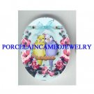 2 BABY PARAKEET BUDGIE BIRD ROSE RIBBON CAMEO PORCELAIN CAB 18X25MM