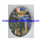 BUTTERFLY FAIRY RABBIT BUNNY UNSET CAMEO PORCELAIN CAB