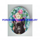 FRENCH BULLDOG WITH ROSE FORGET ME NOT* UNSET CAMEO PORCELAIN CAB