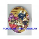 4 VICTORIAN KITTY CAT VIOLET BASKET PORCELAIN CAMEO CAB