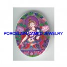 PURPLE LOTUS WATER LILY BUDDHA * UNSET CAMEO PORCELAIN CAB