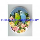 2 PARAKEET BUDGIE BIRD ROSE PORCELAIN CAMEO CAB 18X25