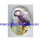 AFRICAN GREY PARROT TALKING TO BABY PARAKEET BUDGIE BIRD  * UNSET CAMEO PORCELAIN CAB