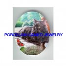 BLACK CAT WITH BUTTERFLY UNSET CAMEO PORCELAIN CAB 30X40