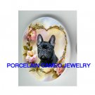 FRENCH BULLDOG ROSE HEART FORGET ME NOT PORCELAIN CAMEO CAB