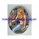 VICTORIAN LITTLE MERMAID OTTER DEER * UNSET CAMEO PORCELAIN CAB