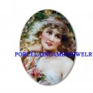 VICTORIAN LADY WITH ROSE CAMEO PORCELAIN CAB 18X25MM