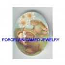 *THUMBELINA WITH 2 FROG WATER LILY POND* UNSET CAMEO PORCELAIN CAB