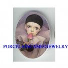 PURPLE FRENCH PIERROT CLOWN KISSING ROSE* UNSET CAMEO PORCELAIN CAB