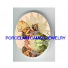 FAIRY PLAYING FROG WATER LILY PORCELAIN CAMEO CAB 18x25