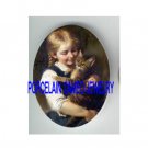 VICTORIAN GIRL HOLDING KITTY CAT * UNSET CAMEO PORCELAIN CAB