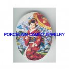 JAPAN GEISHA UMBRELLA CHERRY BLOSSOM* UNSET CAMEO PORCELAIN CAB