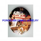 3 VICTORIAN KITTY CAT READING BOOKS* UNSET CAMEO PORCELAIN CAB