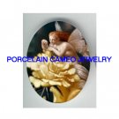 ROCOCO VICTORIAN YELLOW ROSE FAIRY UNSET CAMEO PORCELAIN CAB
