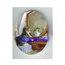 VICTORIAN KITTY CAT LOOK INTO A MIRROR CANDLE* UNSET CAMEO PORCELAIN CAB
