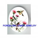 2 BABY HUMMINGBIRD WITH THISTLE* UNSET CAMEO PORCELAIN CAB