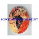 GUSTAV KLIMT 2 RED LADY* UNSET CAMEO PORCELAIN CAB
