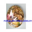 VICTORIAN FAIRY WITH SQUIRREL UNSET CAMEO PORCELAIN CAB 30X40MM