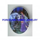 BLUE UNICORN HORSE FAIRY PRINCESS* UNSET CAMEO PORCELAIN CAB