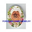 SMILING POMERANIAN DOG VICTORIAN ROSE* UNSET CAMEO PORCELAIN CAB