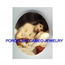 VICTORIAN LADY CUDDLING HER KITTY CAT* UNSET CAMEO PORCELAIN CAB