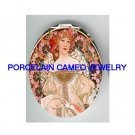 ALPHONSE MUCHA PINK FLOWER LADY * UNSET CAMEO PORCELAIN CAB