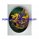 CELTIC GOLD BLUE SEAHORSE * UNSET CAMEO PORCELAIN CAB