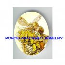 2 VICTORIAN KISSING  DRAGONFLY FAIRY* UNSET CAMEO PORCELAIN CAB