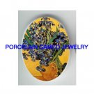 VAN GOGH IRIS FLOWER * UNSET CAMEO PORCELAIN CAB