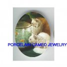 2 VICTORIAN WHITE CAT WITH FISH BOWL* UNSET CAMEO PORCELAIN CAB