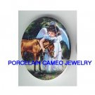 ANGEL GIRL CUDDLING BABY HORSE* UNSET CAMEO PORCELAIN CAB