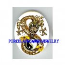 GOLD DRAGON YIN YANG HIBISCUS UNSET CAMEO PORCELAIN CAB