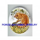 YELLOW KITTY CAT PLAY FROG CAMEO PORCELAIN CAB 18X25MM