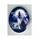 3 BLUE WOLF HOWLING MOON UNSET CAMEO PORCELAIN CAB 3040