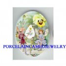 2 PANSY FLOWER FAIRY DRAWING UNSET CAMEO PORCELAIN CAB