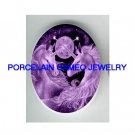 2 PURPLE UNICORN HORSE UNSET CAMEO PORCELAIN CAB 18x25MM