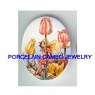 TULIP FLOWER FAIRY * UNSET CAMEO PORCELAIN CAB 30X40 MM