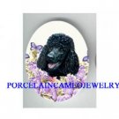 BLACK POODLE DOG PURPLE ROSE BUTTERFLY * UNSET CAMEO PORCELAIN CAB