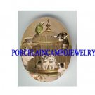 VICTORIAN PLAYFUL KITTY CAT PARROT BIRD CAGE* UNSET CAMEO PORCELAIN CAB