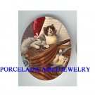 3 VICTORIAN PLAYFUL KITTY CAT PLAY GUITAR SINGING* UNSET CAMEO PORCELAIN CAB