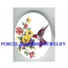 HUMMINGBIRD WITH COLORFUL PANSY* UNSET CAMEO PORCELAIN CAB