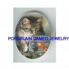 VICTORIAN KITTY CAT WITH GOLDFISH BOWL* UNSET CAMEO PORCELAIN CAB
