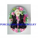 2 SCOTTISH TERRIER DOG WITH ROSE FORGET ME NOT* UNSET CAMEO PORCELAIN CAB