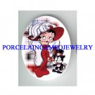 RED HAT BETTY BOOP WITH CAT UNSET CAMEO PORCELAIN CAB