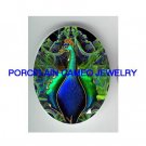 ART DECO NOUVEAU GREEN PEACOCK PORCELAIN CAMEO CAB
