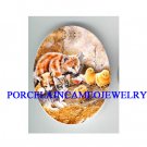 3 KITTY CAT WITH CHICKEN CHICK * UNSET CAMEO PORCELAIN CAB