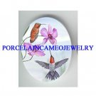 2 HUMMINGBIRD WITH ORCHID FLOWER * UNSET CAMEO PORCELAIN CAB