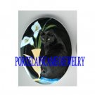 BLACK CAT WITH CALLA LILY UNSET CAMEO PORCELAIN CAB